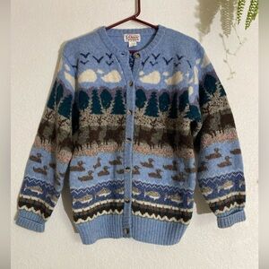 VINTAGE Orvis Pure Wool Woodland Forest Animals Cardigan Sweater SZ 36 Medium